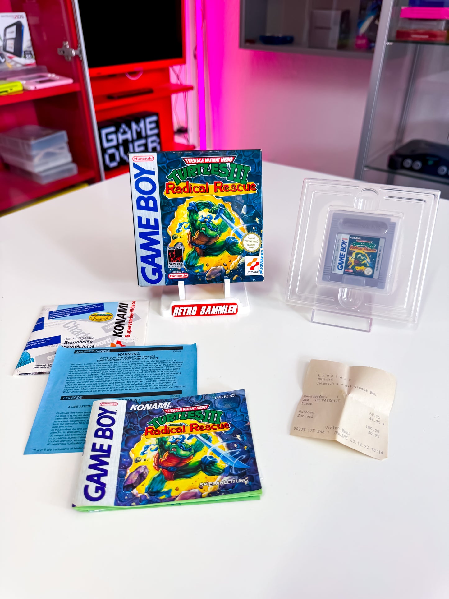 Turtles III: Radical Rescue – Game Boy, vollständig (CIB), mit Originalverpackung und Kassenbon im Sammlerzustand: