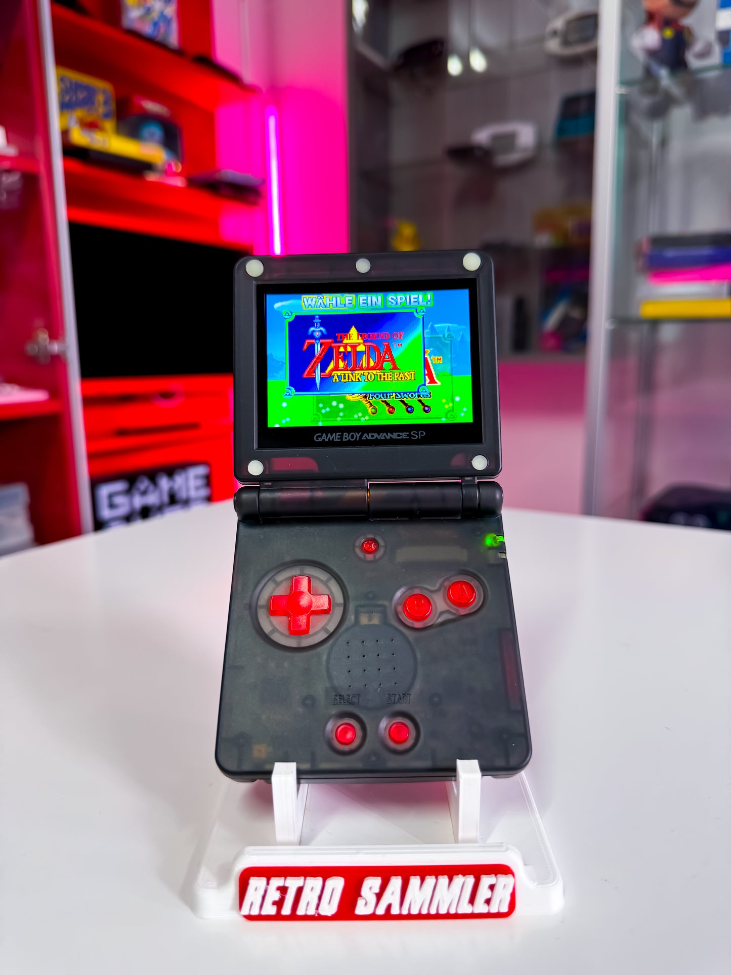GameBoy Advance SP mit IPS Display V5 - Black Red Transparent