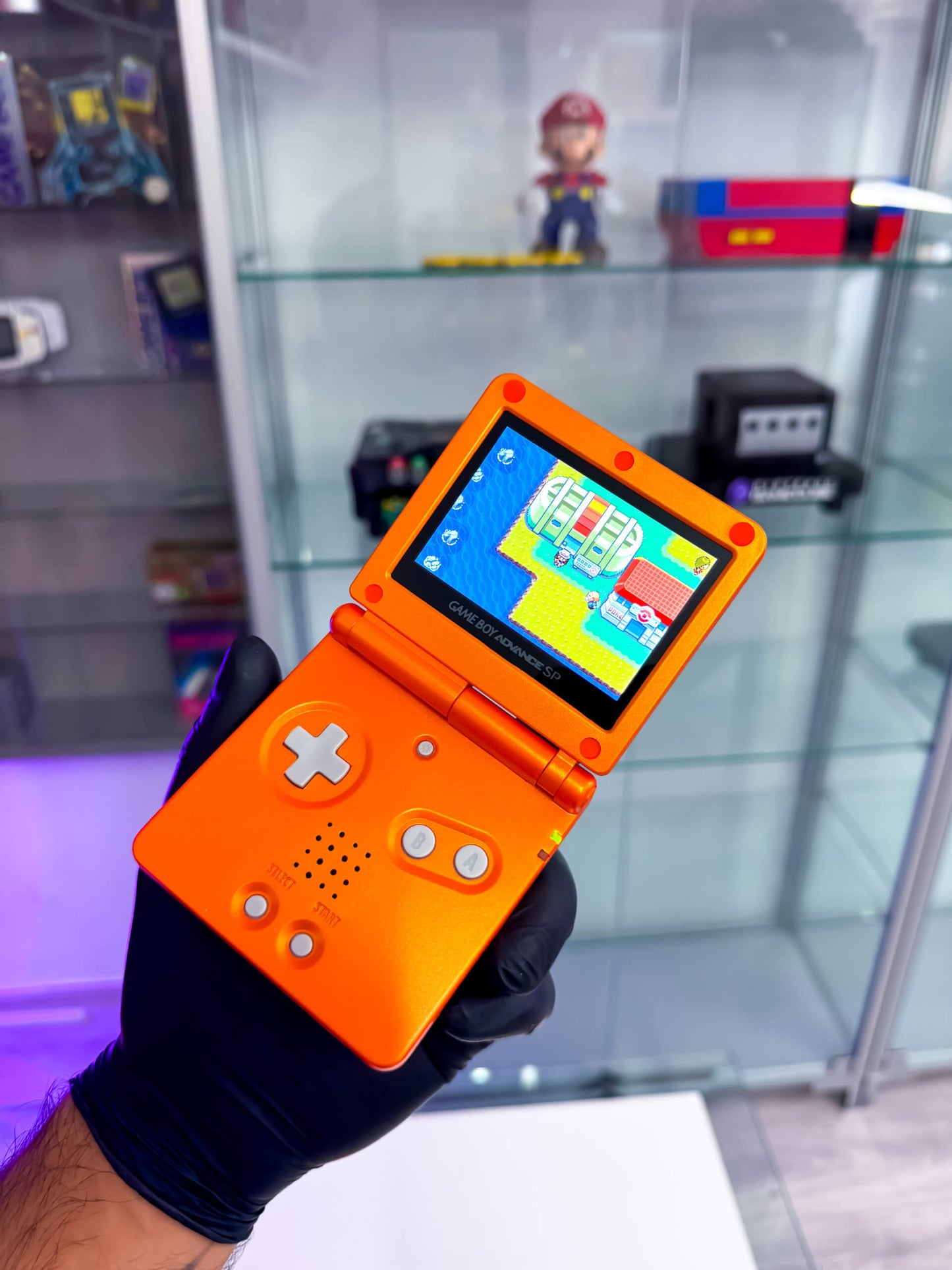 GameBoy Advance SP mit IPS Display V5 – Im Glurak Design Custom
